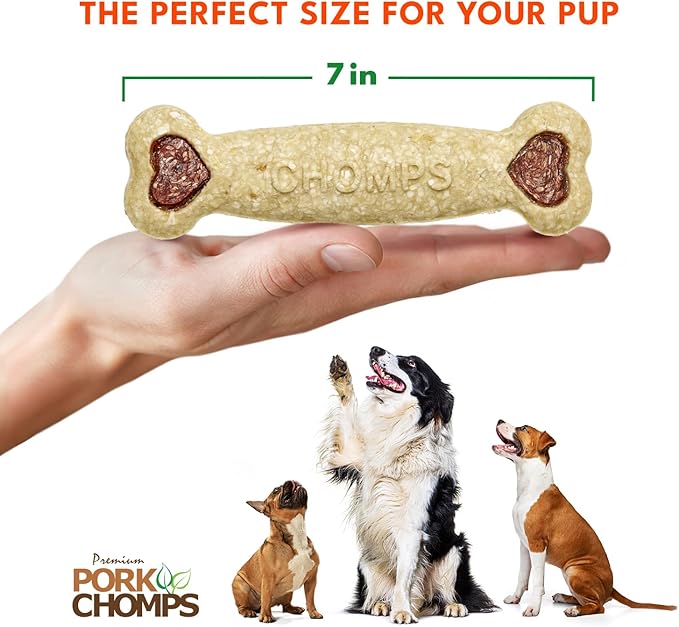 Pork Chomps Dog Chew, 7-inch Crunchy Bone, Bacon Flavor, 1 Count