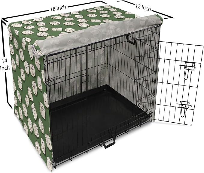 Lunarable Casino Dog Crate Cover, Cartoon Style Dices Pattern on Green Background Chance Game Lucky Jackpot, Easy to Use Pet Kennel Cover for Small Dogs Puppies Kittens, 18 Inch, Green Cream Black