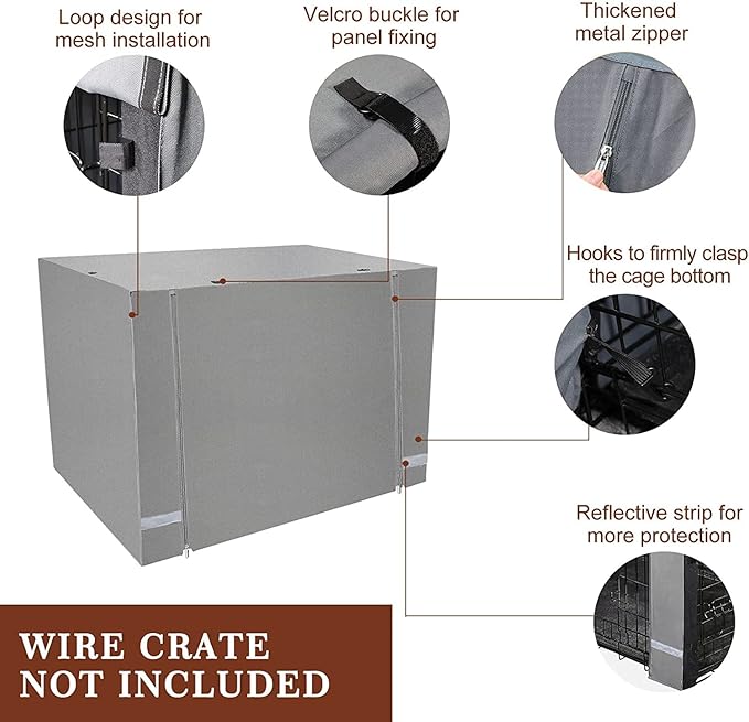 Yotache Dog Crate Cover for 36" Medium Double Door Wire Dog Cage, Lightweight 600D Polyester Indoor/Outdoor Waterproof & Windproof Pet Kennel Covers, Gray | NO Wire Crate