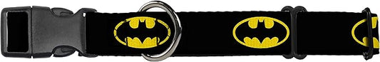 Dog Collar Martingale Batman Shield Black Yellow 15 to 26 Inches 1.0 Inch Wide