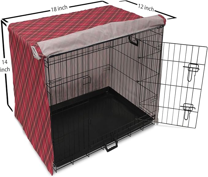 Lunarable Buffalo Plaid Dog Crate Cover, Rhombus Check Pattern with Warm Colored Pattern, Easy to Use Pet Kennel Cover for Small Dogs Puppies Kittens, 18 Inch, Dark Coral Charcoal Grey