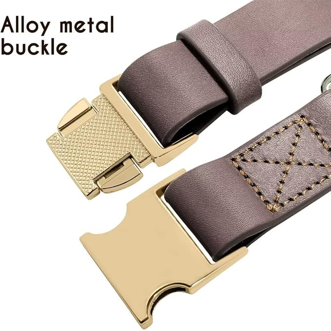 Beirui Genuine Leather Dog Collar with Quick Release Metal Buckle, Comfortable Leather Collar for Small Medium Large Dogs