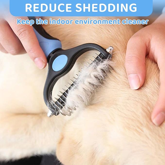 Pet Grooming Brush Stainless Steel Comb Suit for Dogs and Cats, Dog & Cat Double Sided Brush for Shedding, Pet Hair Removal Tool, Blue