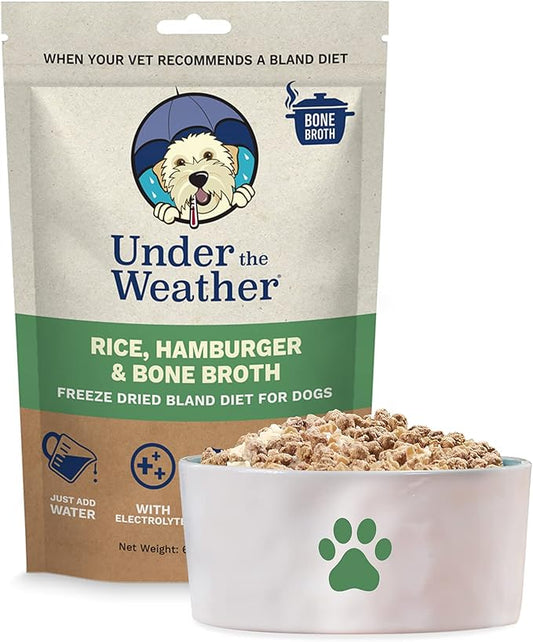 Under the Weather Bland Diet for Dogs | Easy to Digest for Sick Dogs | Always Be Ready | Contains Electrolytes - Natural Freeze Dried 100% Human Grade Meats| 1 Pack- Rice, Hamburger & Bone Broth - 6oz