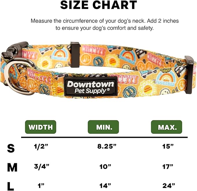 Downtown Pet Supply - Best, Cute & Fancy Dog Collar - Lightweight Adjustable Dog Collar with Quick Buckle & D-Ring - Hand Wash Safe - Good Vibes - S - Small Dog Collar