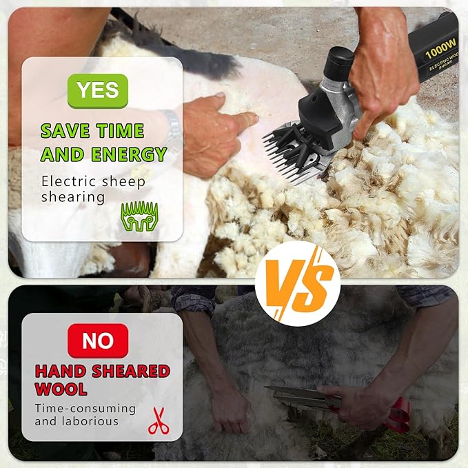 PAT JUUMG 1000W Sheep Shears Electric Farm Livestock Haircut with 2 Blades Professional Animal Clippers 6 Speed Heavy Duty Electric for Thick Horses Sheep Alpacas Goats(Black)