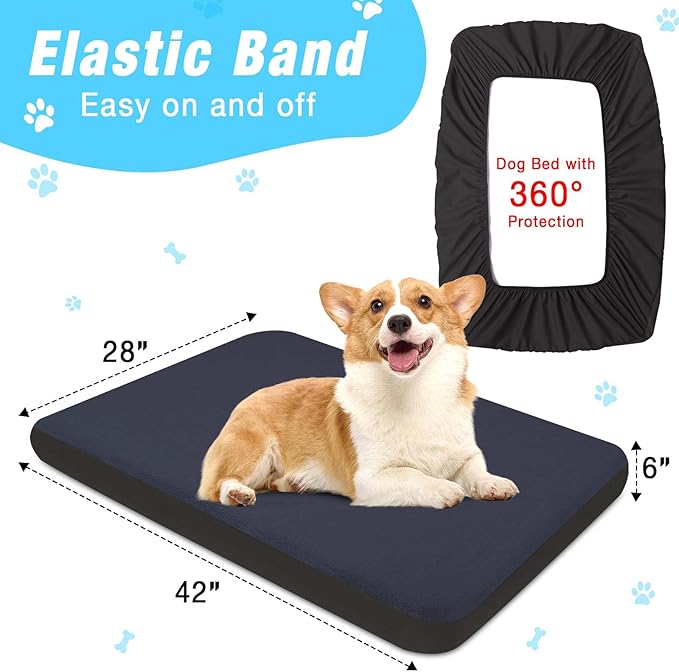 Dog Bed Covers Replacement Washable 100% Waterproof Dog Bed Cover 2 Pack Soft Noiseless Dog Bed Sheets for Dog Bed/pet Bed, 42" x 28" Blue