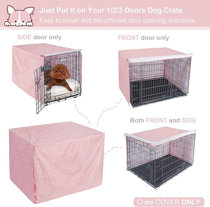 Explore Land Pattern Dog Crate Cover for 24 Inches Wire Cage, Heavy-Duty Polyester 1 2 3 Doors Standard Metal Pet Kennel Enclosure (Princess Pink)