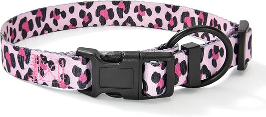 Mile High Life Dog Collar | Nylon Puppy Collars w Cute Patterns | Lightweight Girl Dog Collar | Boy Dog Collar for Small/Medium/Large Dogs (Pink Leopard, Small)