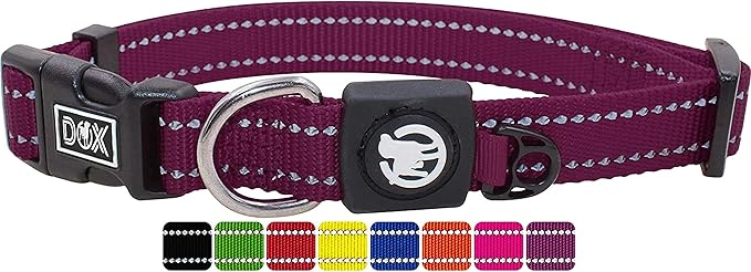 DDOXX Nylon Dog Collar - Reflective & Adjustable - for Dogs Large & Small - Collar for Dogs, Cats & Puppies - Large Wide Dog Collars/Cat Collars/Puppy Collars - Dog Accessories - Purple, M