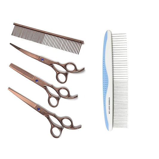 We Love Doodles Small Dog Grooming Comb & Dog Grooming Scissors Kit Bundle - Grooming Comb & Grooming Shears, Scissors and Scissors Kit - Removes Tangles - Made in USA