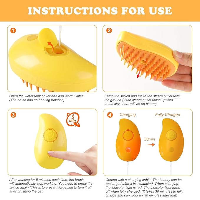 Cat Steam 3-in-1 Multifunctional Silicone Brush - Grooming Tool for Removing Tangles and Loose Hair from Cats, Dogs, and Pets - Massager with Steam Function