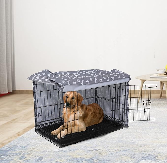 Dog Crate Cover for Wire Crates, Fits Most 36" inch Dog Crates. Easy to Put On, Take Off, and Adjust - Cover only - Sky Gray -3 Inch
