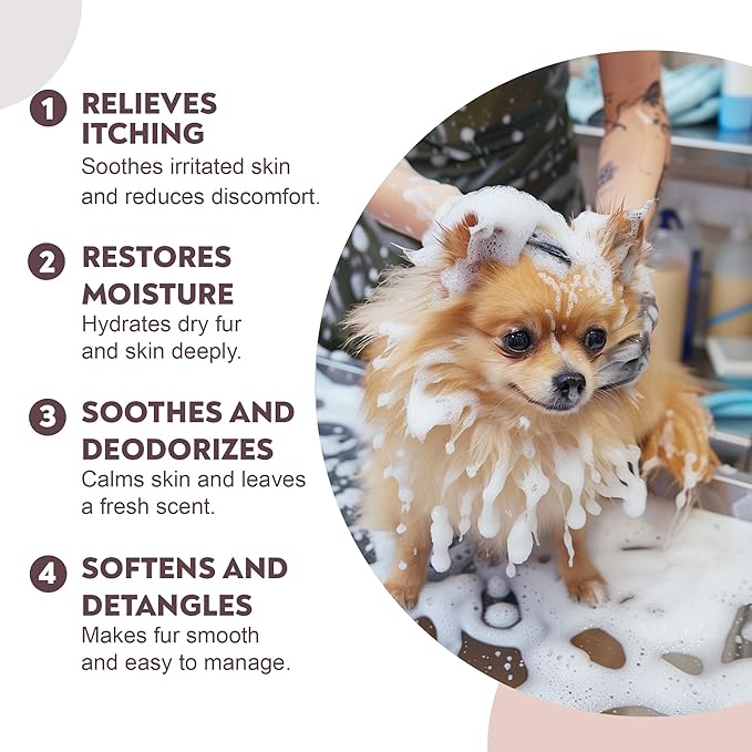 Smiling Paws Pets Oatmeal & Aloe Pet Shampoo with Pet Brush, 16oz, Fresh & Clean Scent