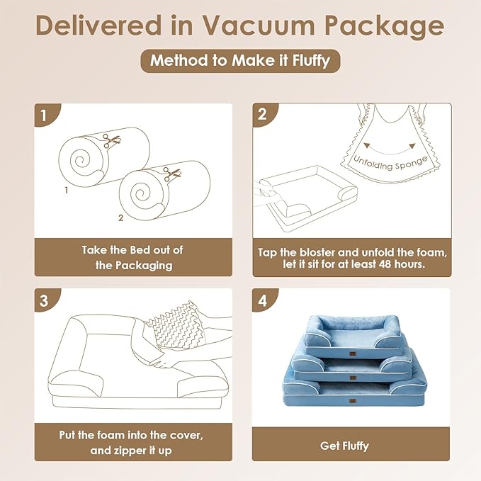 EHEYCIGA Orthopedic Dog Beds for Large Dogs, Waterproof Memory Foam Large Dog Bed with Sides, Non-Slip Bottom and Egg-Crate Foam Large Dog Couch Bed with Washable Removable Cover, Washed Blue