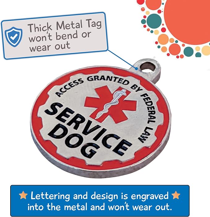 Service Dog Vest + ID Tag + 50 ADA Information Cards - Service Dog Harness w Patch in Sizes X Small to XX Large, Metal Dog Tag has Durable Clip, Service Animal Information Cards. ESA Accessory Set