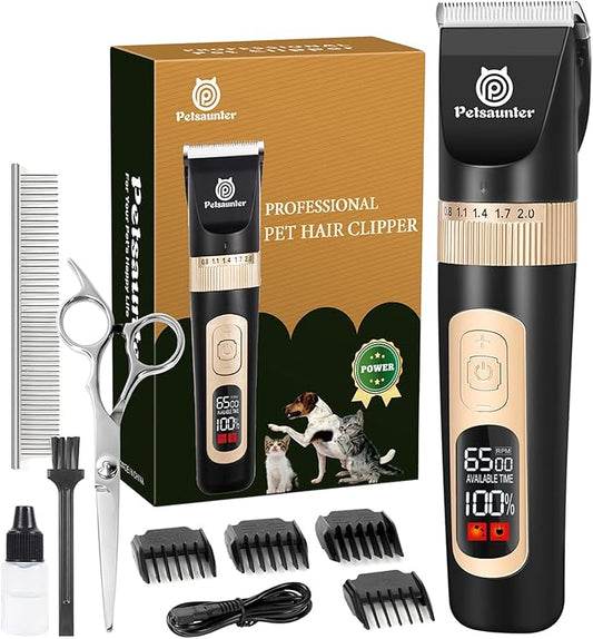 Dog Cat Grooming Kit for Matted Hair - 4-Speed & LCD Dog Clippers for Grooming, Rechargeable for Thick Coats - Low Noise & Low Vibration, Paw Trimmer(C95Pro Set)