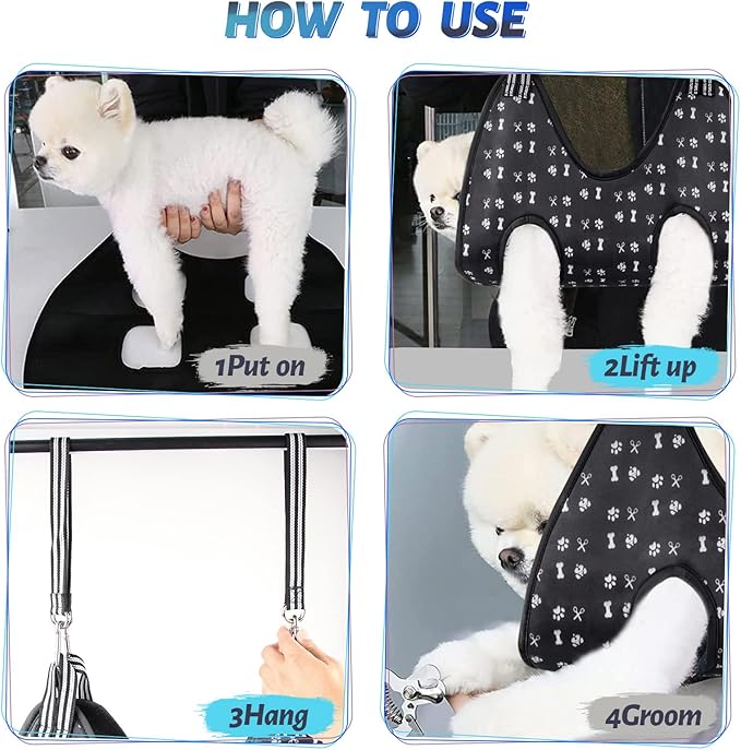 Pet Grooming Hammock Harness for Nail Trimming (XS 12lb), Sling Holder Hanger for Nail Clipping with Clippers, File, and Comb