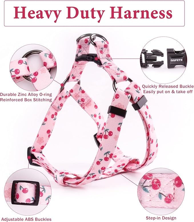 QQPETS Dog Harness Leash Set Adjustable Heavy Duty No Pull Halter Harnesses for Small Medium Large Breed Dogs Back Clip Anti-Twist Perfect for Walking (L(23"-32" Chest Girth), Sakura Pink)