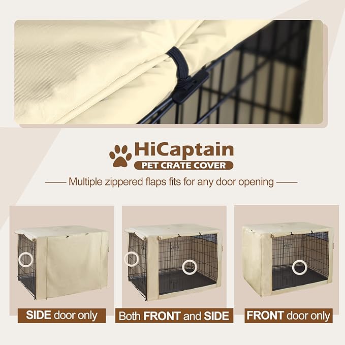 HiCaptain Polyester Dog Crate Cover - Durable Windproof Pet Kennel Cover for Wire Crate Indoor Outdoor Protection (30 inches, Light Tan)