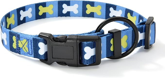 Mile High Life Dog Collar | Nylon Puppy Collars w Cute Patterns | Lightweight Girl Dog Collar | Boy Dog Collar for Small/Medium/Large Dogs (Blue Bone, Medium)