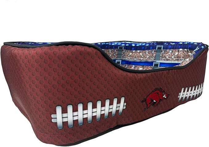 NCAA Arkansas Razorbacks Stadium Dog Bed, Pet Pillow Bed for Dogs, Sporty Football Dog Bed and Lounge Cushion