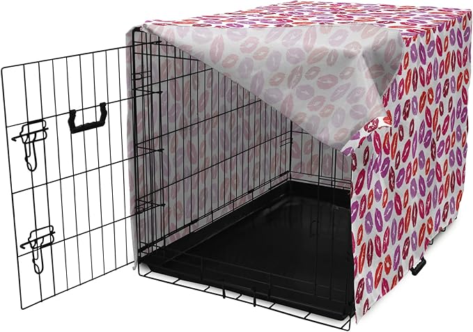 Lunarable Kiss Dog Crate Cover, Fun Colorful Design Lipsticks Kisses Fashion Illustration Print Artwork, Easy to Use Pet Kennel Cover for Medium Large Dogs, 24 Inch, Fuchsia and Raspberry