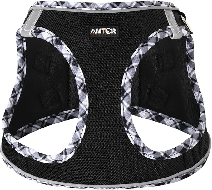 AMTOR Small Dog Harness with Leash Set, No Escape Easy Walk Puppy Harnesses for Training Walking, Step-in Reflective Soft Dogs Vest for XS S Medium Extra-Small Large Sized Dog(Blackwhite,L)