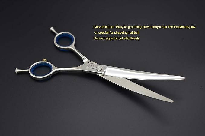 Professional Shear Scissors for Pet/Dog Grooming 7 Inch Curved Dog Scissors for Groomer Classic Blue Diamond Screw Stainless Steel Forged(7.0" Curved Blue Diamond)