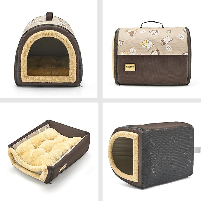 Jiupety Small Dog House Indoor, Puppy Bed with Reversible Washable Cushioned, M Up to 12 Lbs, Non-Slip Bottom