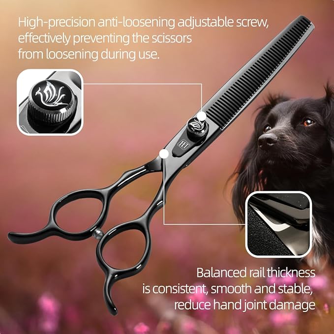 Dog Grooming Scissors: 7.5 inch Bright Black Pet Chunker Shears Made Of Japanese 440C Advanced Stainless Steel Professional Grooming Scissors for Dogs Cats and Other Pets