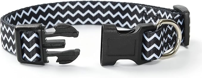 Mile High Life Dog Collar | Cute Puppy Collars | Lightweight Girl Dog Collar | Soft Boy Dog Collars | w Geometric Plaid Wave Line Pattern (Black Plaid, Medium)