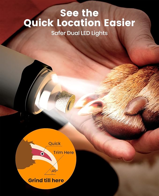 oneisall Dog Clipper Low Noise, Dog Grooming Kit with Rechargeable Quiet Dog Trimmer for Paws Dog Nail Grinder Paw Trimmer with 2 LED Lights