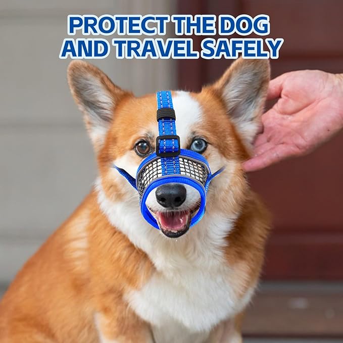 Dog Muzzle,Soft Mesh Breathable Muzzle, Air Mesh Dog Muzzle with Reflective & Adjustable Strap for for Biting Chewing Grooming,Allow Panting Drinking,Dog Muzzle for Medium (Blue, M)
