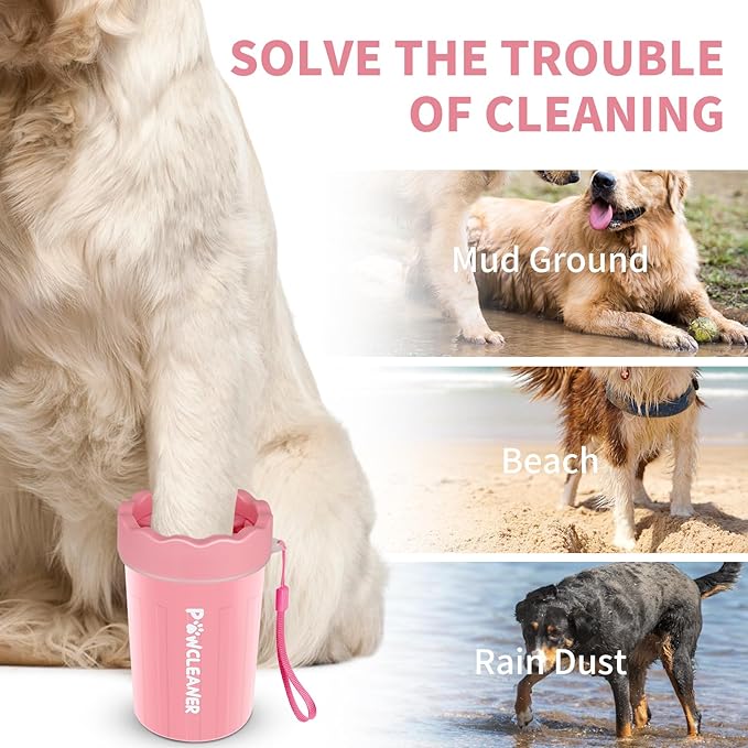 Dog Paw Cleaner for Dogs, (with 3Pcs Absorbent Towels & Adjustable Bath Brush) Dog Paw Washer, Pet Foot Cleaner (Pink, Medium)