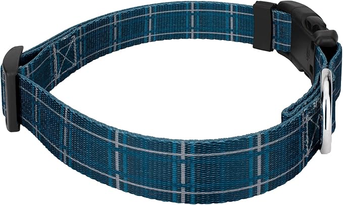 Country Brook Petz - Deluxe Navy Plaid Dog Collar - Made in The U.S.A. - Plaid and Argyle Collection Featuring Charming Designs (1/2 Inch, 2XS)