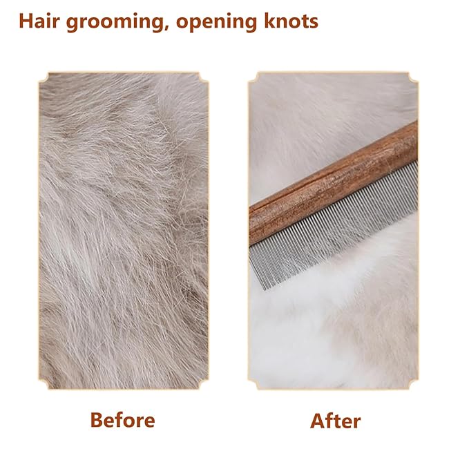 Solid Wooden Puppy Grooming Brush, Pet Flea Lice Comb, Stainless Steel Teeth Massage Comb for Cat Dog Rabbit, Loose Fur for Shih Tzus, Yorkies, and Maltipoos, Small Medium Pets