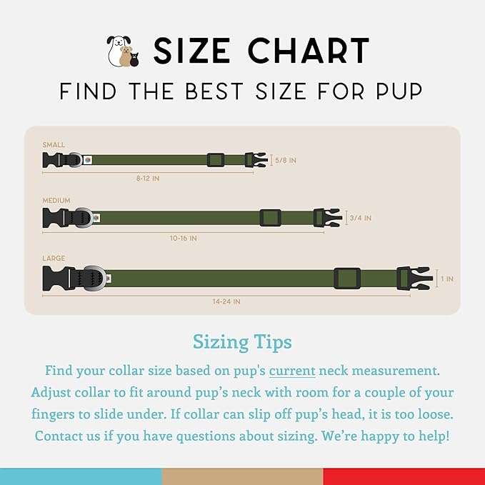 Dog Collar, Lightweight, Heavy Duty Dog Collar with Buckle, Fabric Pet Collar, Breathable & Adjustable Puppy Collar, Dog Collar for Large Dogs (Olive, Large - 14-24 Inch) - Wildebeest