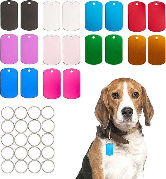[Press TX Art] 40 Pcs Round(Circle), Bone, Rectangle, Heart Anodized Aluminum Stamping Blanks Tags 10 Mixed Colors Metal Engraving ID Name Tags with Rings (Rectangle in 10 Colors)