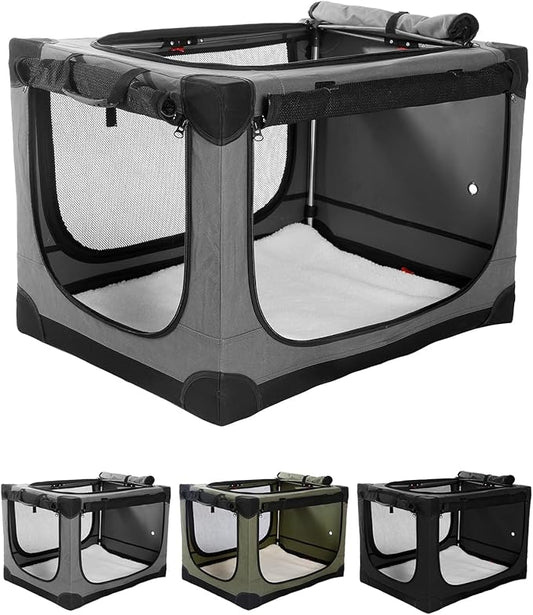36 Inch Collapsible Travel Dog Crate for Medium Large Dogs, Portable Dog Crate 4-Door Foldable Soft Kennel with Chew-Proof Mesh Windows for Indoor & Outdoor Travel,with Storage Bag,Grey
