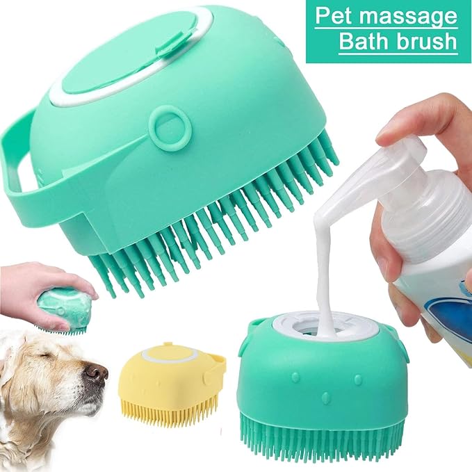 Dog Bath Brush Scrubber Soft Silicone Pet Grooming Brush Bath Shampoo Massage Dispenser Shower Brush For Short Long Haired Dogs And Cats (Blue+Pink) (Pink&Yellow)