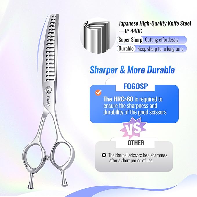 Curved Chunkers Shears Dog Grooming Scissors 6.5 in Professional Downward Thinning Shears for Small Dogs Cat Pet Japan 440C Stainless Steel Sharp and Durable(6.5 In, Chunker)