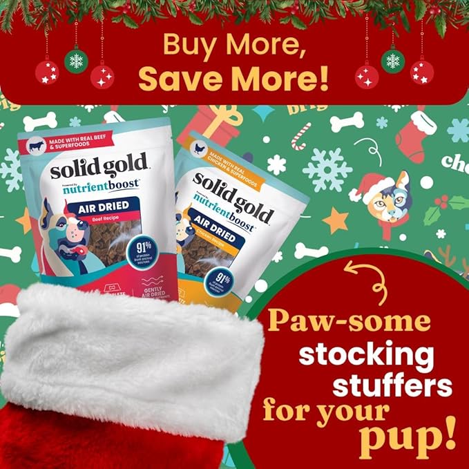 Solid Gold Air Dried Dog Food Toppers for Picky Eaters - Healthy Dog Treats Made with Real Chicken to Serve as Meal Topper or Dog Treat - Supports Muscle Growth, Immunity, and Healthy Digestion - 2 LB