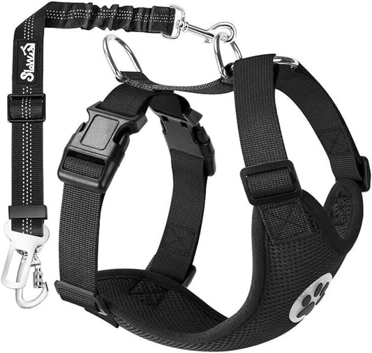 Lukovee Dog Seat Belt for Car, Adjustable Dog Car Harness for Large Medium Small Dogs, Soft Padded & Breathable Mesh Dog Seatbelt with Car Strap and Carabiner(Black Double Clip,X-Small)