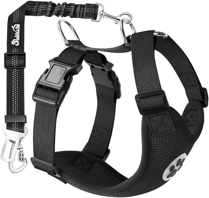 Lukovee Dog Seat Belt for Car, Adjustable Dog Car Harness for Large Medium Small Dogs, Soft Padded & Breathable Mesh Dog Seatbelt with Car Strap and Carabiner(Black Double Clip,XXX-Small)