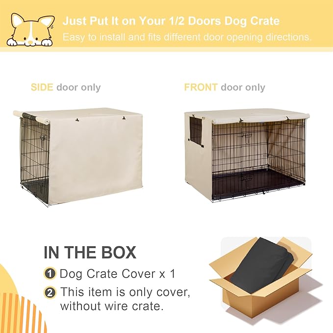 Explore Land 48 inches Dog Crate Cover - Heavy Duty Polyester Pet Kennel Cover Universal Fit for Wire Dog Crate (Light Tan)
