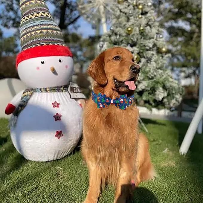 Maca Bates Christmas Dog Collar Cotton Soft Santa Dog Collar with Metal Buckle Christmas Dog Bow Tie Adjustable for Small Medium Large Dog