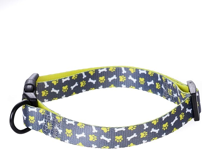 Mile High Life Dog Collar | Cute Puppy Collars | Lightweight Girl Dog Collar | Soft Boy Dog Collars | w Paws Bones Mustache Pattern (Gray, Medium)