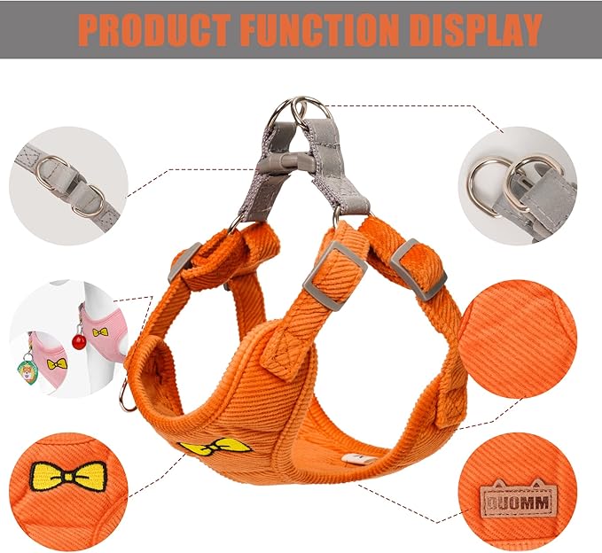 No Pull Dog Harness with Leash Pet Soft Vest Harness and Leash Set Dog Cat No Choke Escape Proof Harness Reflective Step in Harness for Small Medium Dogs Cats (Orange, Small)