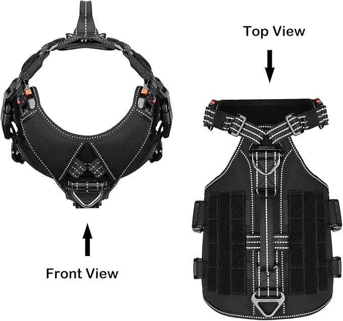ICEFANG GN7 Agile-Moving Reflective Tactical Dog Harness with Handle,Walking Training K9 Molle Vest,No-Pull Front Clip,5-Points Adjust,Hook and Loop Panel (M Chest:25"-31"), Black